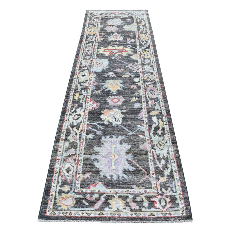 Melica One-of-a-Kind 2'10" x 9'10" New Age Runner Wool Area Rug in Black and Green
