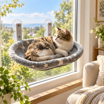 Perchoir de fenêtre pour chat phosphorescent, cadre métallique pliable et ventouses