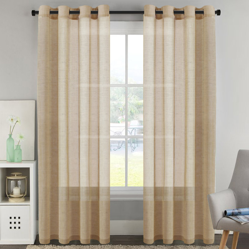 Dawan Faux Linen Semi-Sheer Grommet Curtain Panels, Taffy, 52" W x 84" L