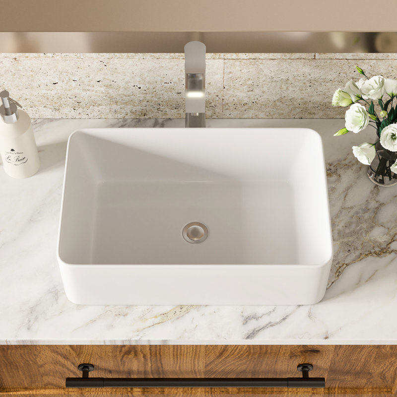 Lavabo vasque de salle de bain en céramique blanche de 21 po x 14 po - Conception classique contemporaine avec une fabrication de qualité et une apparence généreuse et résistante aux taches, facile à nettoyer, avec surface centrale de 1 3/4 po