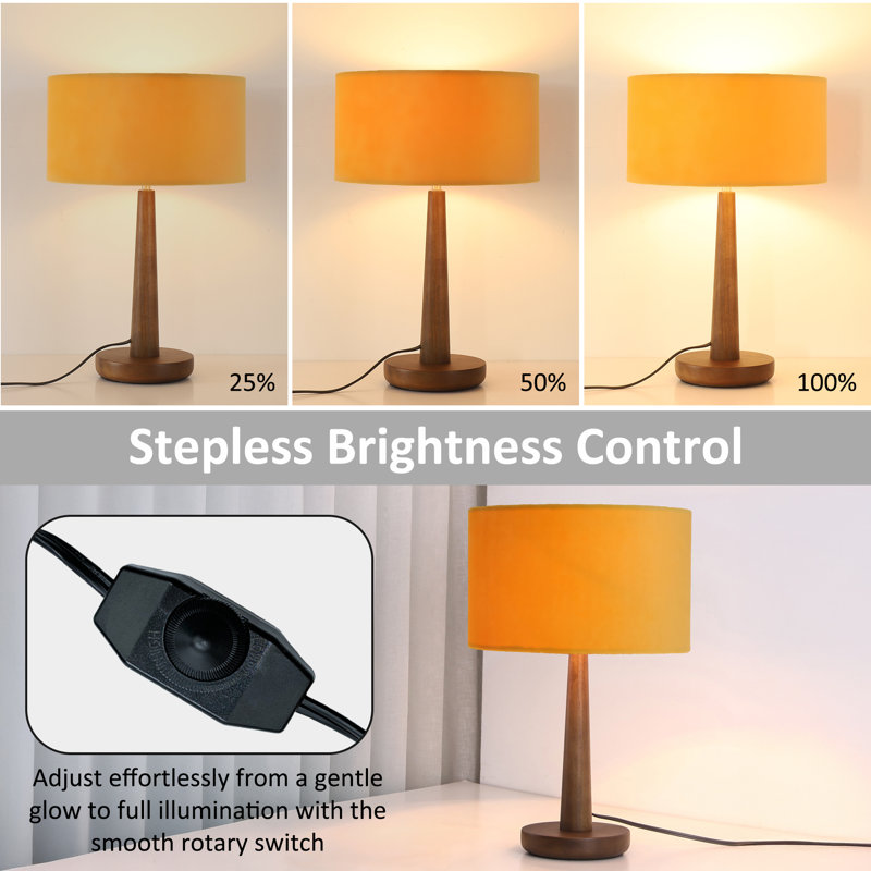18.5'' Modern Solid Wood Table Lamp with Orange Velvet Shade, cULus Certified for Bedroom Nightstands, Living Room Side Tables, Home Offices Desks or Contemporary Decor