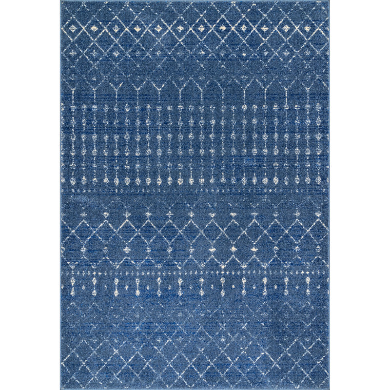 Mahita Moroccan Power Loom Performance Blue Rug, Rectangle 4' x 6'