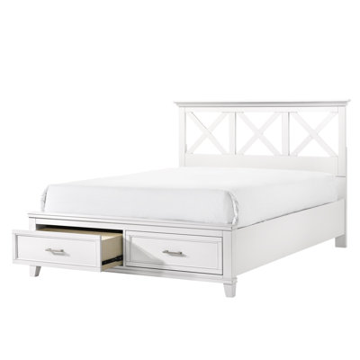 Lit de rangement très grand King X en blanc, fait de peuplier et d'hévéa, tête de lit de style transitionnel de 81,34 po Large, 84,47 po de profondeur, 50,41 po de hauteur, matériaux en bois massif, style, haut