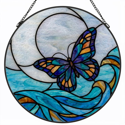 12"H Butterfly Waves Stained Glass Window Panel