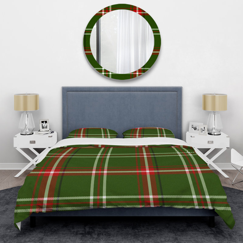 Green Checked Tartan - Abstract Duvet Cover Set - Microfiber Polyester, Twin Duvet Cover + 1 Standard Sham
