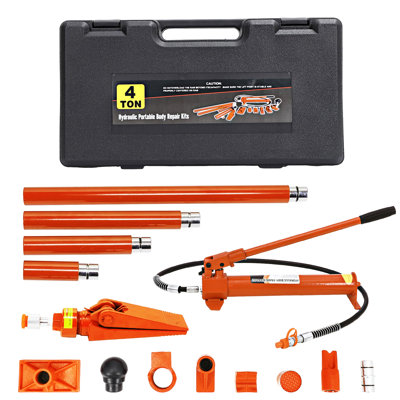 4/10/20 Ton Hydraulic Porta Power Kit, Heavy Duty Steel Auto Body Frame Repair Tool Set with Pump, Ram & Carry Case