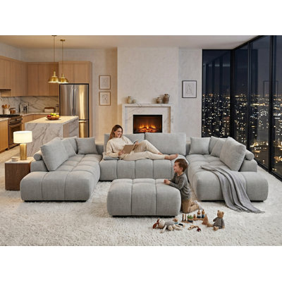 Oversized Modular Sectional Sofa With Ottoman & Chaise, Modern Tufted Cloud Sofa For Living Room