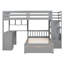 Lit superposé double au-dessus de simple en gris avec bureau bien pensé et rangement classique pour les chambres à coucher