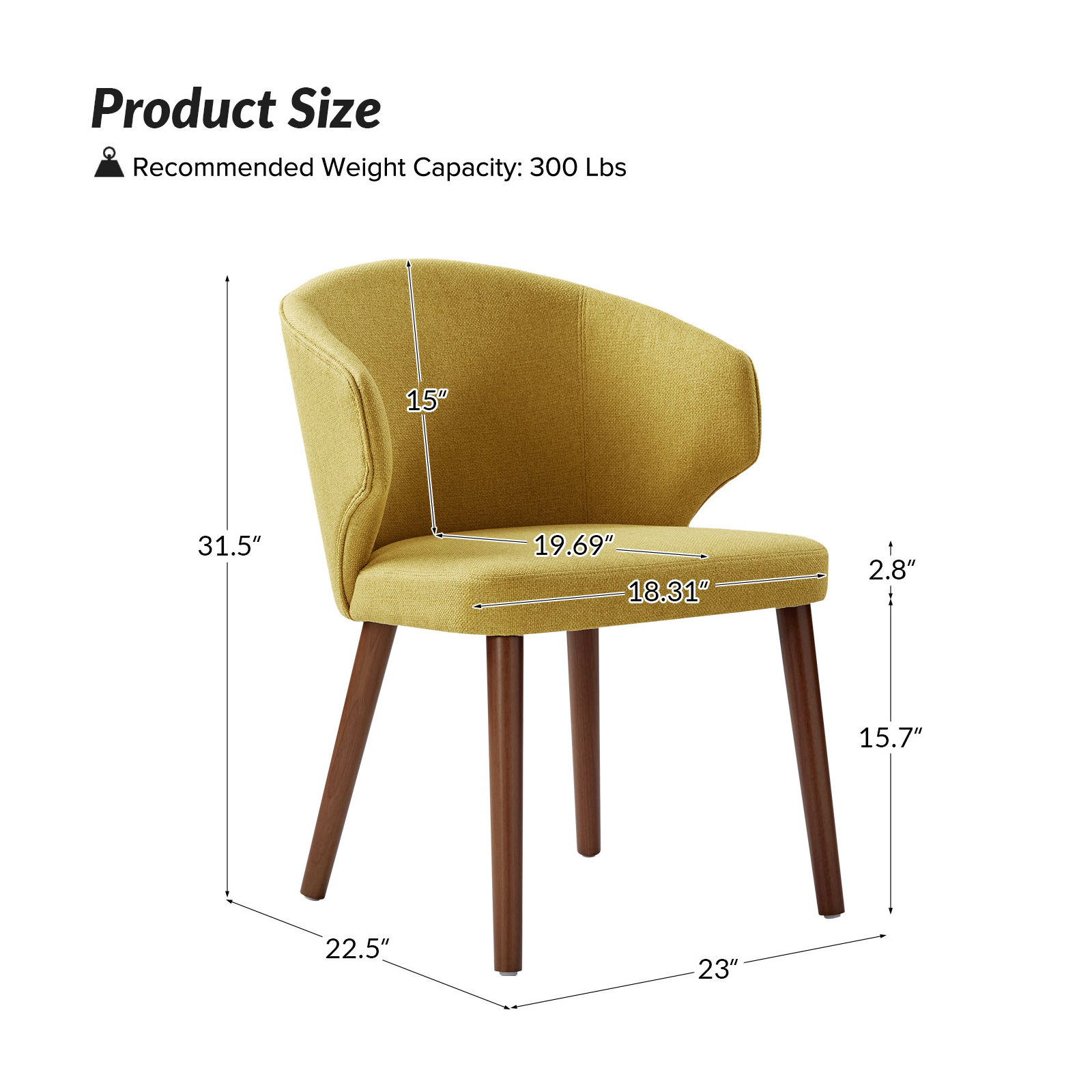 Kanalu Wing Back Side Dining Chair with Solid Wood Legs, Mustard Linen