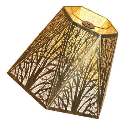 Abat-jour en métal gravé à l'eau-forte, abat-jour hexagonal avec extérieur en bronze antique et intérieur plaqué or, haut de 7 po x bas de 13,8 po x hauteur de 9,5 po, ajustable