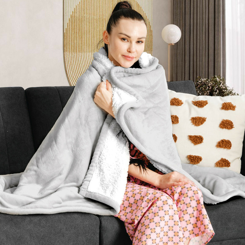 Jeté en sherpa électrique chauffé, gris