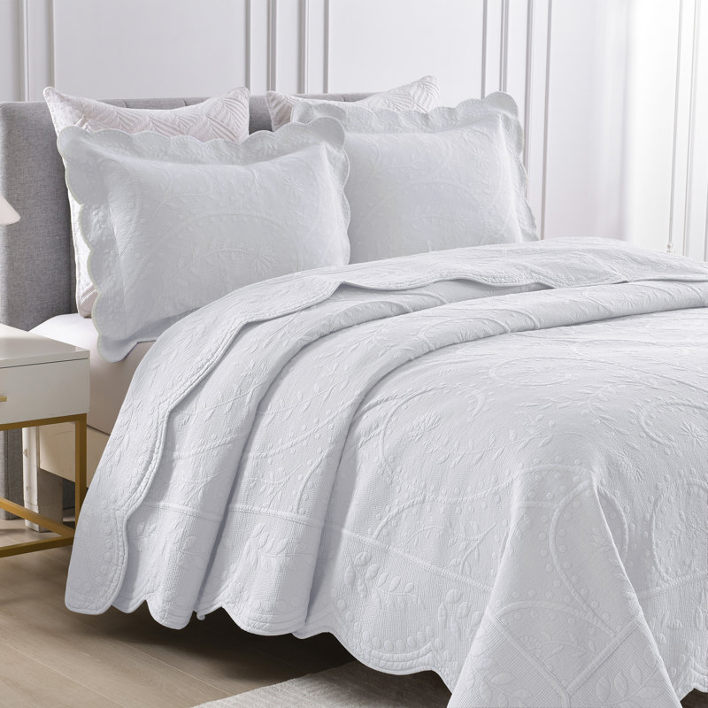 Ensemble de courtepointe 100 % coton, Courtepointe très grand et 2 très grandes taies, Blanc