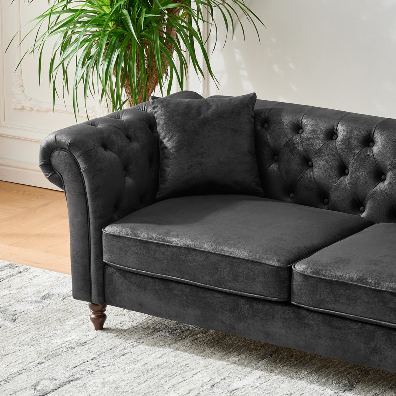Canapé en tissu 66 po Chesterfield?, Noir