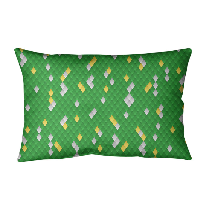 Housse de coussin lombaire à échelles serpent, Vert / Jaune, Sergé de coton