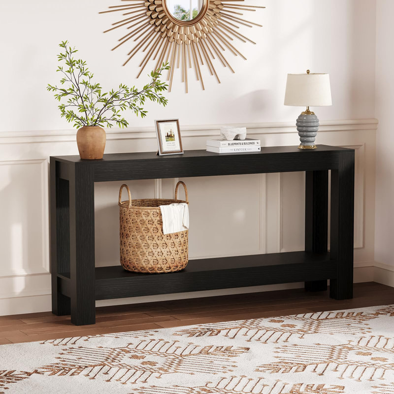 63" Entryway Console Table, 2 Tier Narrow Long Sofa Table, Wooden Behind Couch Table, Entry Foyer Table for Living Room, Hallway, Brown