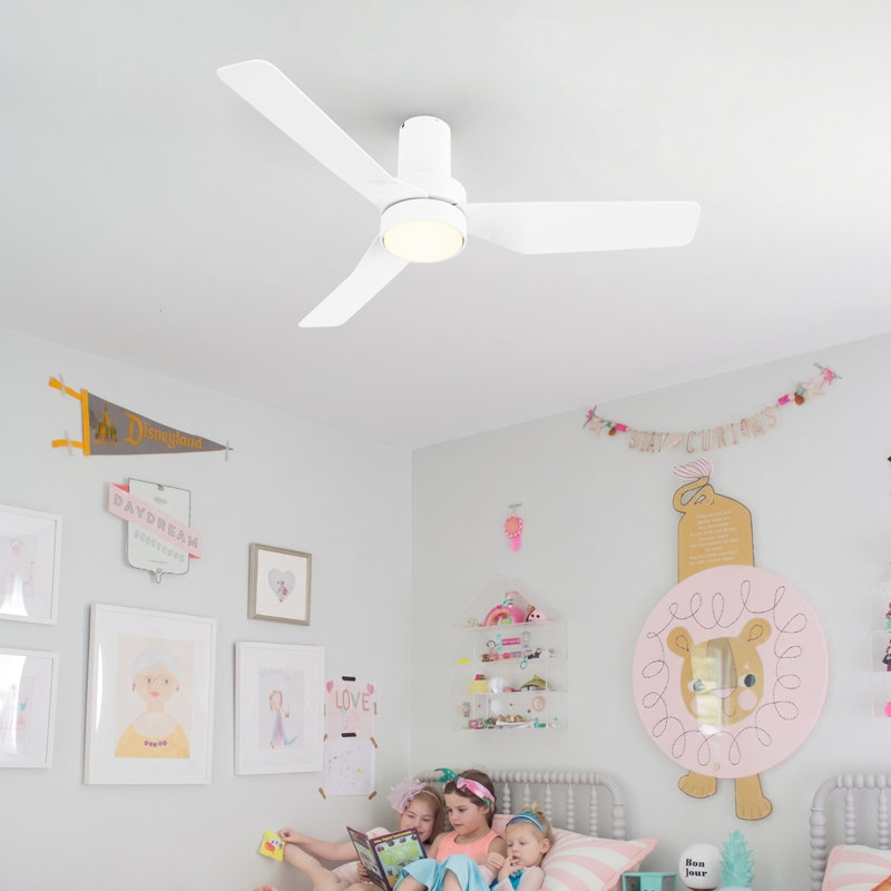 44"  DC Motor 3 - Blade LED Flush Mount Ceiling Fan with Remote Control and Light Kit Included, White
