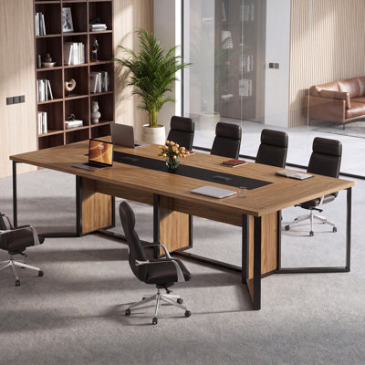 Grande table de conférence rectangulaire de 280 cm (110,24 pouces) avec pattes en métal, idéale pour les bureaux et les salles de conférence.