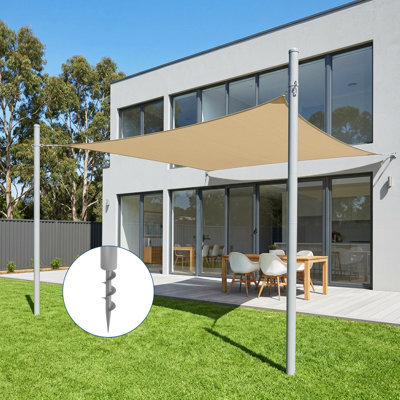 2-Pack 10ft Shade Sail Pole Kit Heavy Duty Metal Adjustable D-Ring Clamps Spiral Ground Anchor Backyard Patio Pool Deck Outdoor Sun Shade Support, Gray