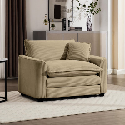 Tan Corduroy Fabric Chair, One Seat With Pillow, Unbeatable Comfort For Living Room, 'S Play Area, Classic Design Deep Chair , Pillow Included, Comfor