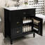 Meuble-lavabo de 30 po avec lavabo simple, structure en bois massif, planches, noir, un tiroir rabattable, deux tiroirs, une tablette réglable, beaucoup de rangement et de style, facile à assembler