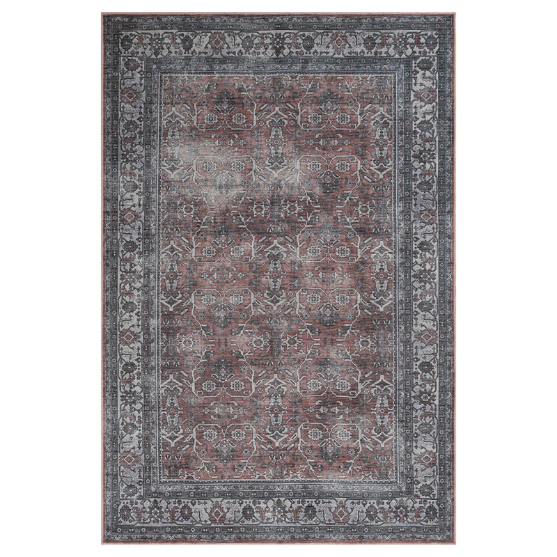 Tapis botanique rétro en fer Glenmoor lavable à la machine , Rectangle 5 pi 3 po x 7 pi 6 po