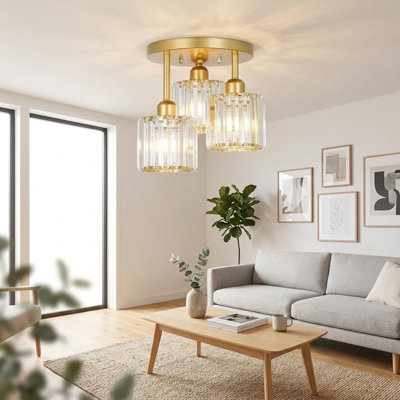 Plafonnier semi-encastré en cristal 3 lumières Modern