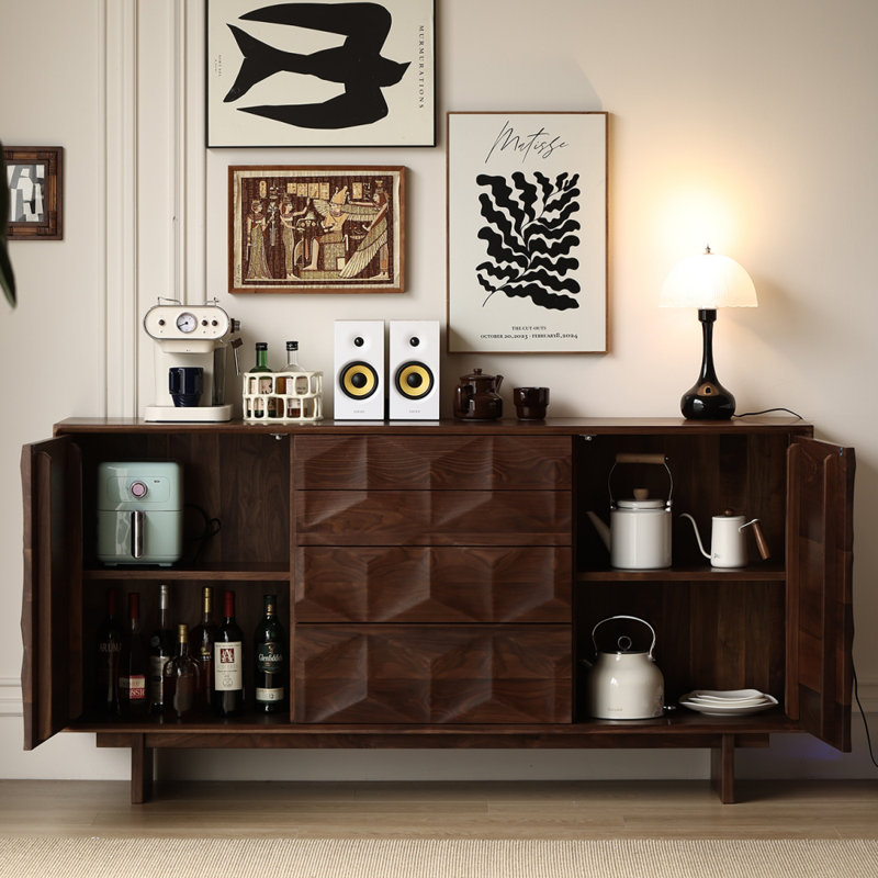 Buffet en bois de noyer massif, H 35,43 po x l 70,87 po x P 16,54 po