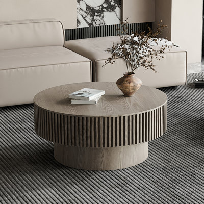 Table basse 31,5 po ronde avec rangement Table d'appoint moderne en placage de bois massif pour salon, chambre à coucher, appartement ou bureau