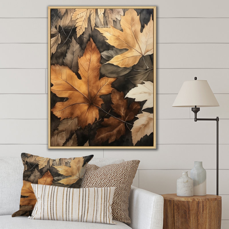 Brun brun et feuilles d'harmonie IV, H 20 po x l 12 po x P 1 po, Cadre naturel flottant