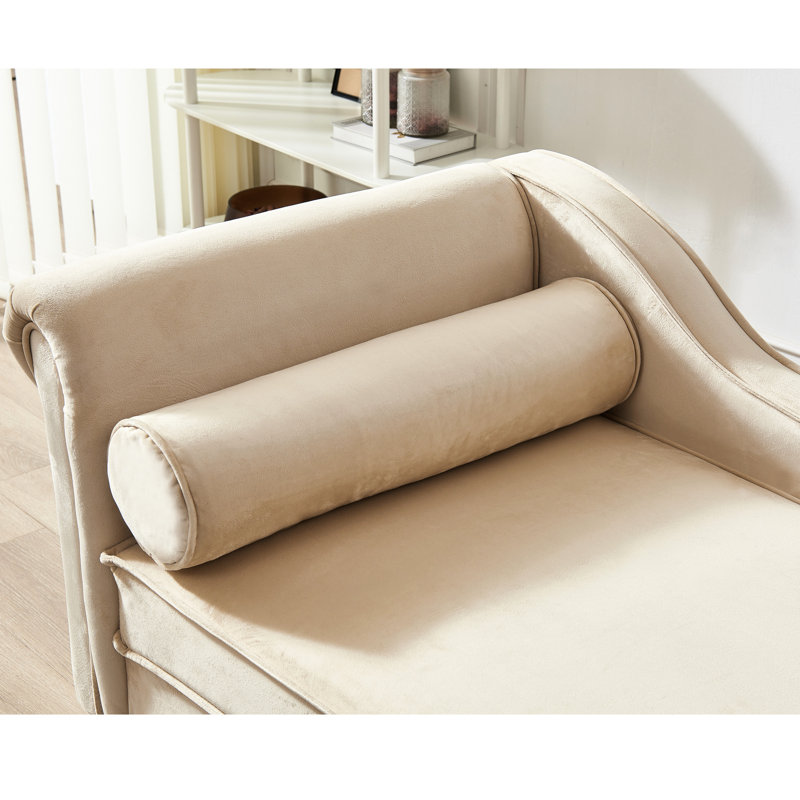 Chaise longue moderne en velours beige avec rangement caché, H 26,94 po x l 62,02 po x P 30,49 po, Beige