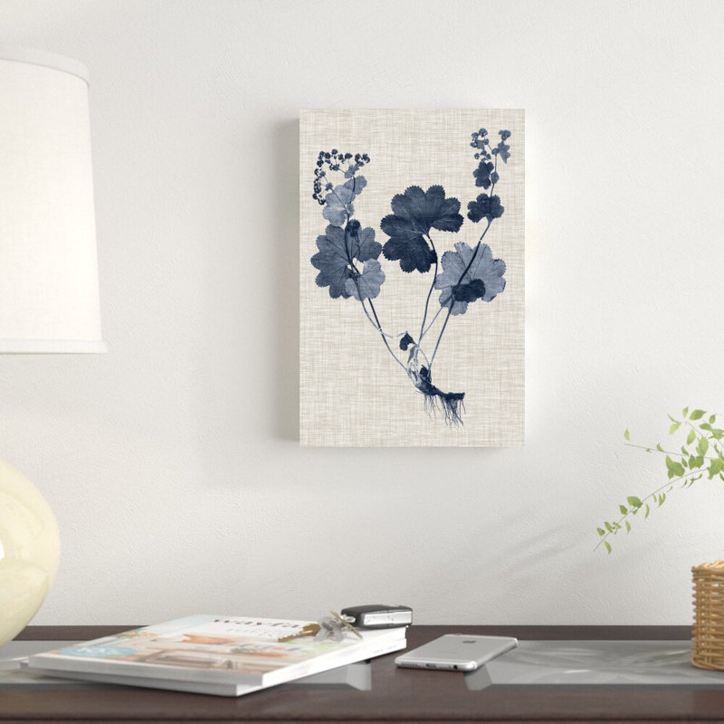 Bleu marine et feuilles de lin IV, H 12 po x l 8 po