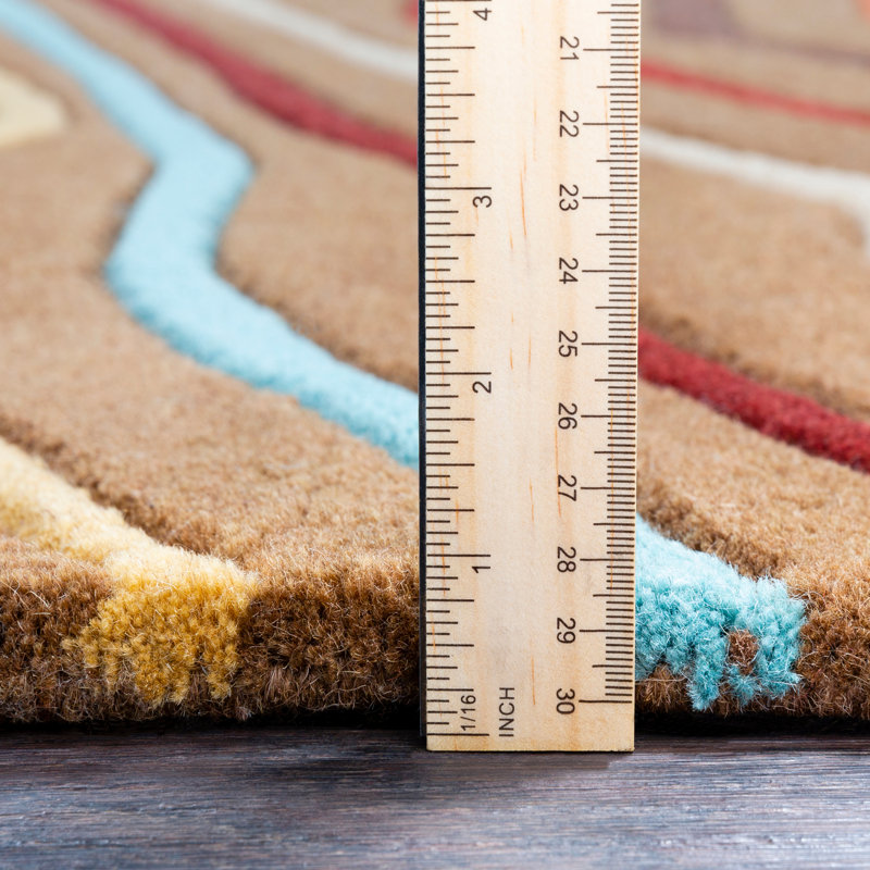 Calthorpe Abstract Handmade Tufted Wool Pantone/Dark Brown/Denim Area Rug, Rectangle 3'3" x 5'3"