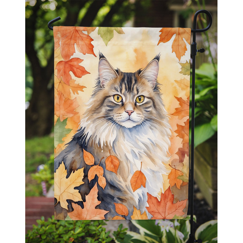 Chat en feuilles d'automne drapeau de jardin, Norvégien