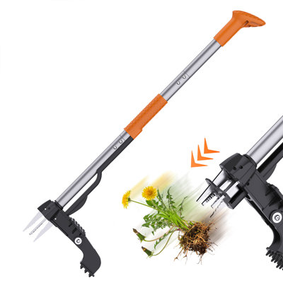 Stand Up Weed Puller Tool 4-Claw Steel Head Hand Weeding Tool - 40" Retractable Handle with Easy-Eject Mechanism for Dandelions, Clover, No Bending or Kneeling