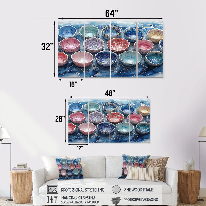 Ensemble de salon de plage en poterie rose et bleu I, H 32 po x l 64 po