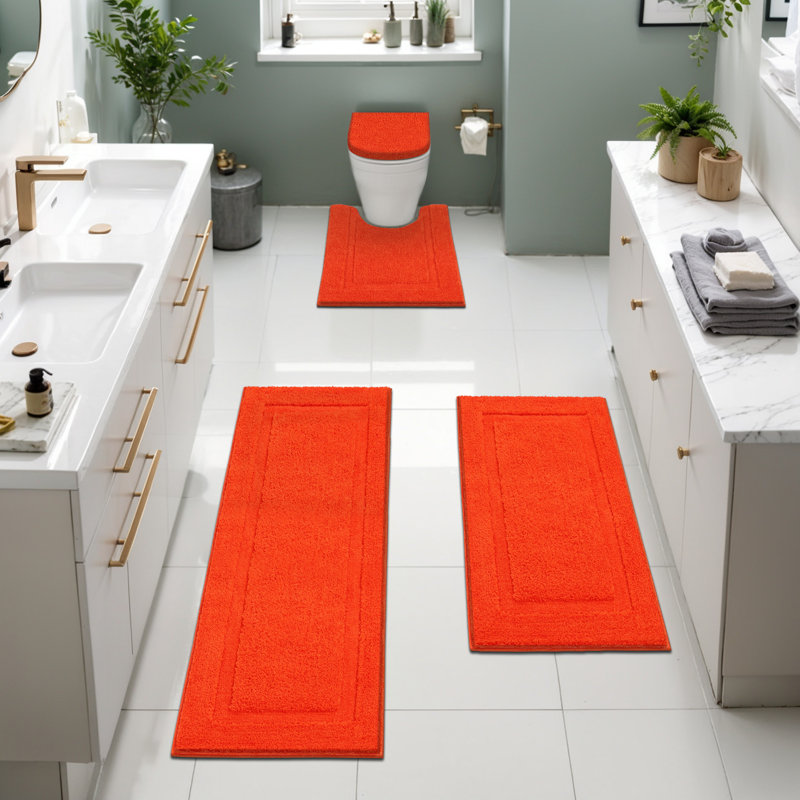 Ensemble de tapis de bain en microfibre 4 pièces avec envers antidérapant, Orange