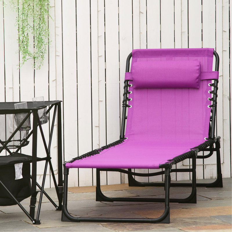 Chaise longue de plage violette avec siège réglable à élastique et surface respirante en maille pour une utilisation à l'extérieur - 4 positions inclinables
