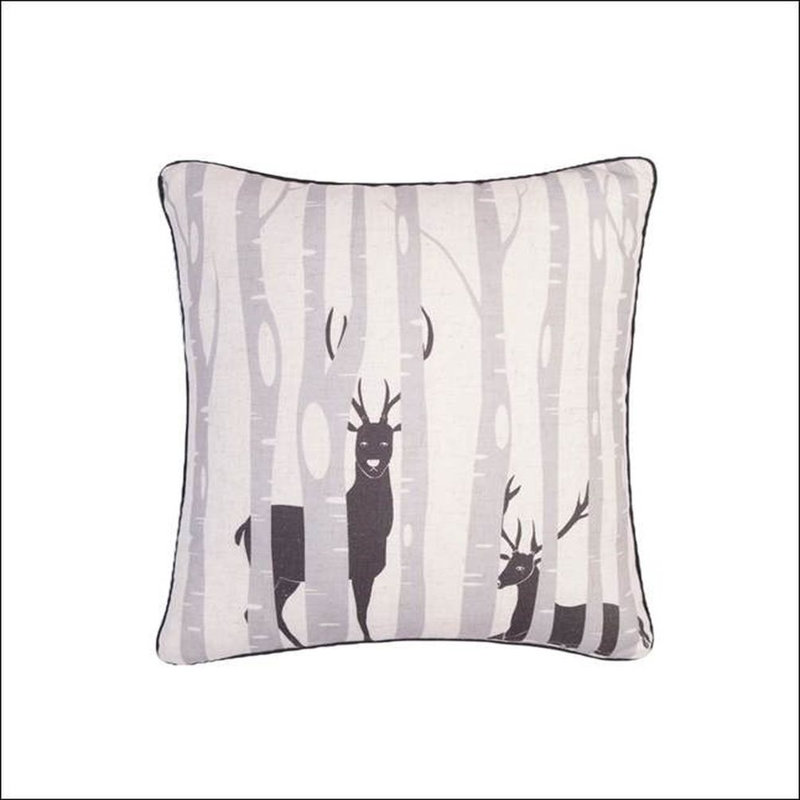 Quebec Yellow Birch and Reindeer Throw Pillow - Colour Black, Black, Polyester/Polyfill