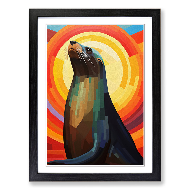 Sea Lion Constructivism No.3 - Single Picture Frame Print on Wood, 46cm H x 34cm W x 2cm D, Black