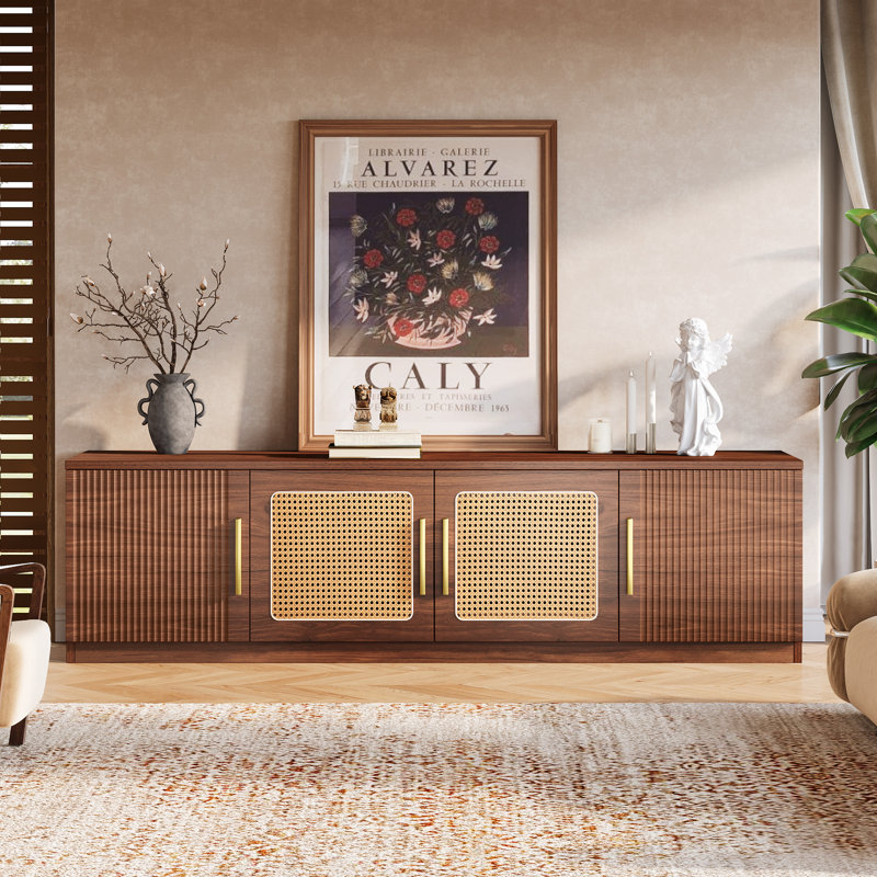 70.9" Mid Century Modern TV Stand, Entertainment Center  with Storage, Brown