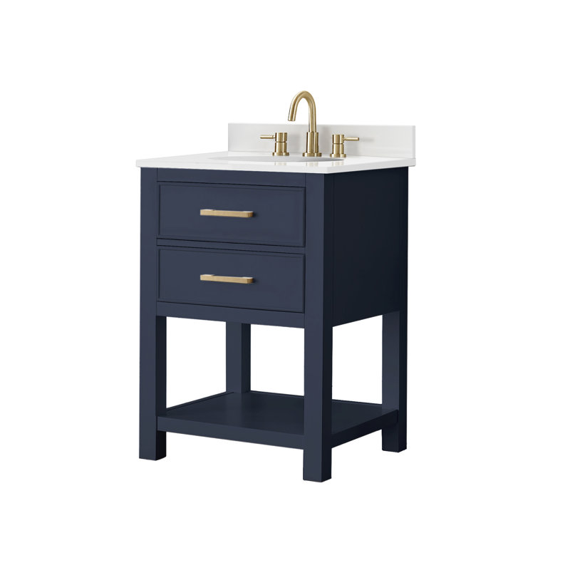 Ensemble de meuble-lavabo simple 25 po Brooks, Marbre blanc de Carrare, Bleu marine