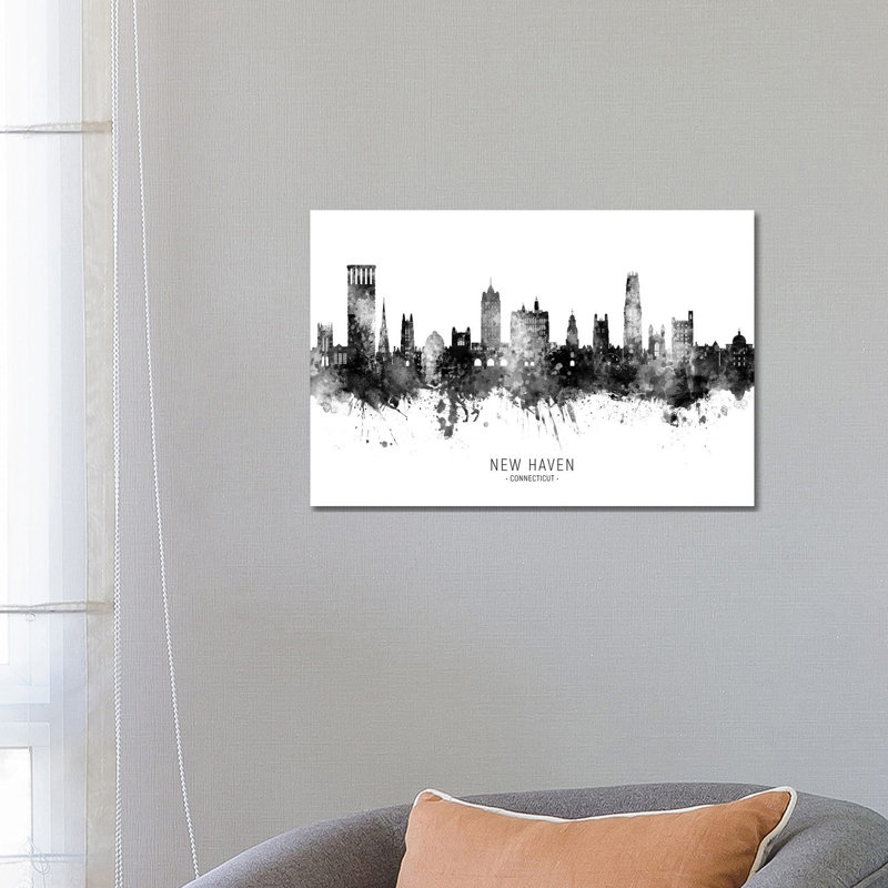 New Haven Connecticut Skyline Name by Michael Tompsett - Wrapped Canvas Painting, 66.04 cm H x 45.72 cm W