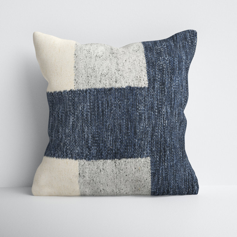 22" Blue and Gray Polyester Square Throw Pillow