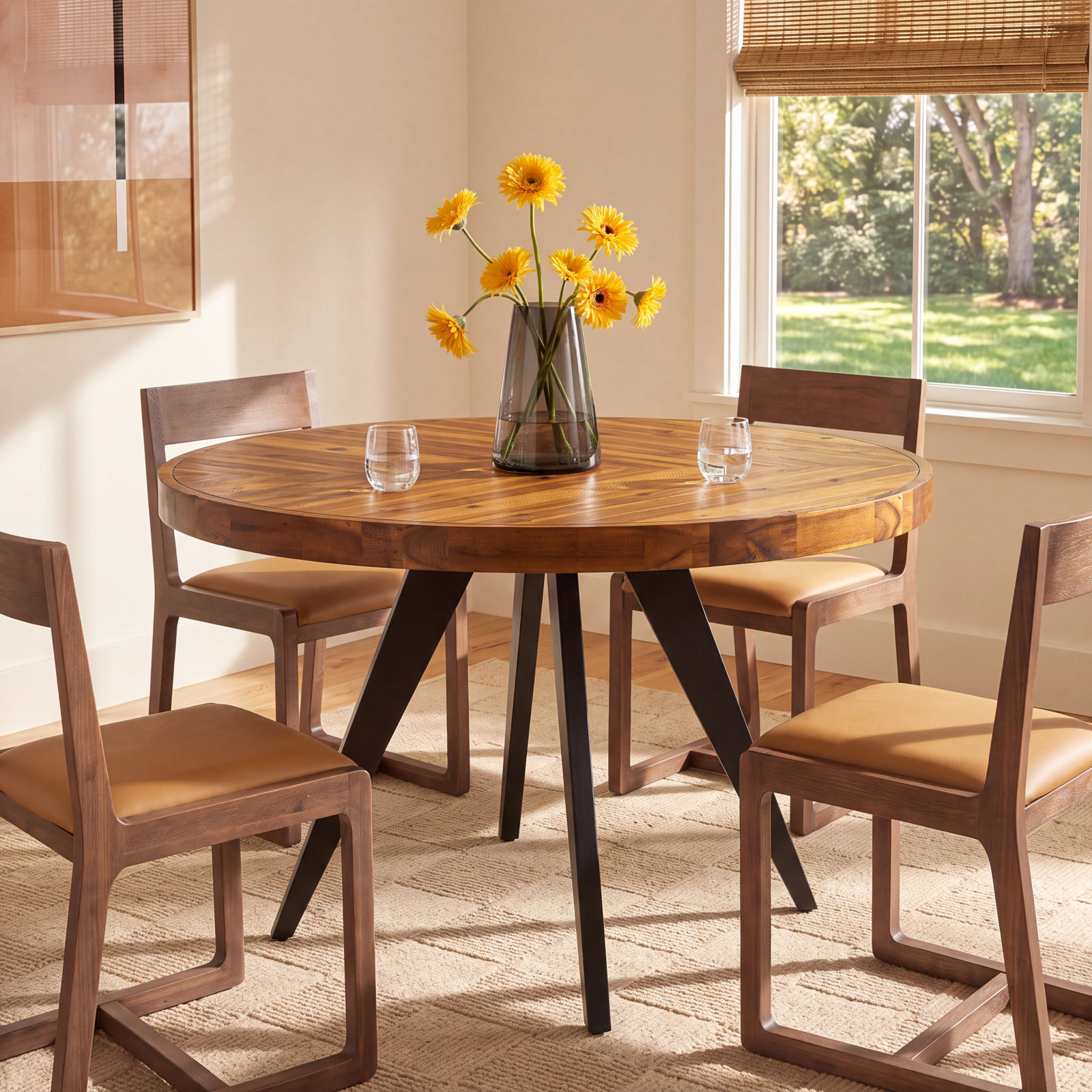 Carlo Round Dining Table, Brown, 30" H x 48" W x 48" D