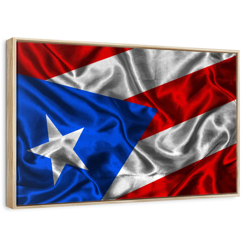 Drapeau de Porto Rico, Cadre flottant en bois naturel, 13 po x 9 po