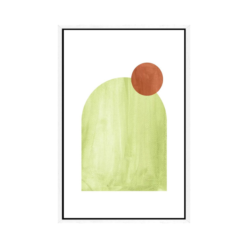 Green And Terracotta Shapes by Whales Way - Painting on Canvas, 66.04cm H x 45.72cm W x 3.81cm D, White Framed