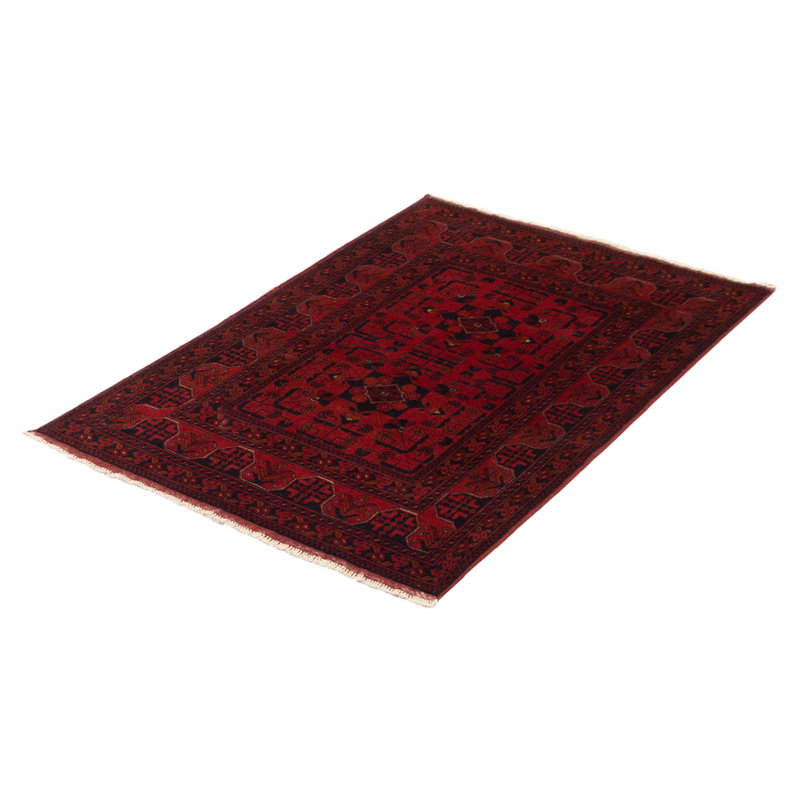 Tapis rouge / noir en laine noué à la main de conception unique 3 pi 5 po x 5 pi New Age Robertsville