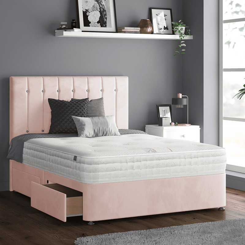 New Fairfield Divan Bed Base, Single (3'), 2 Left Drawers, Pink