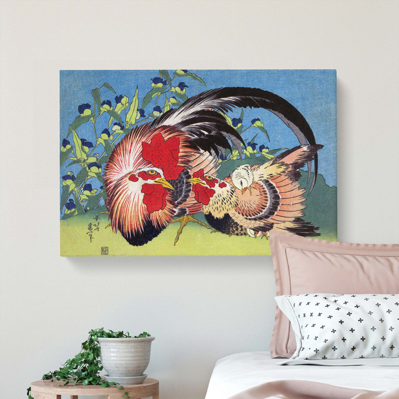 Rooster, Hen And Chicken by Katsushika Hokusai - Wrapped Canvas, 50cm H x 76cm W x 3cm D