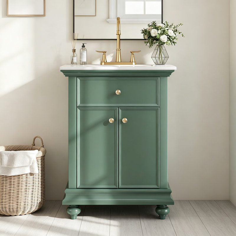 Meuble-lavabo de salle de bain avec tiroir rabattable, Green